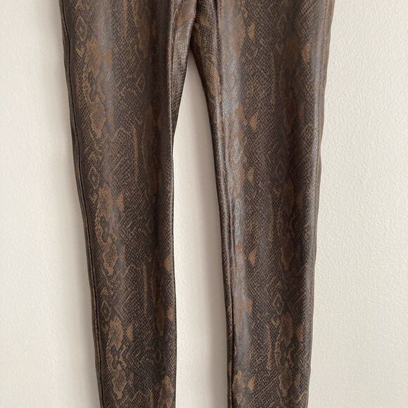 Spanx Leggings Faux Leather Snakeskin Print Brown Pull On Womens Size Small - Picture 3 of 9